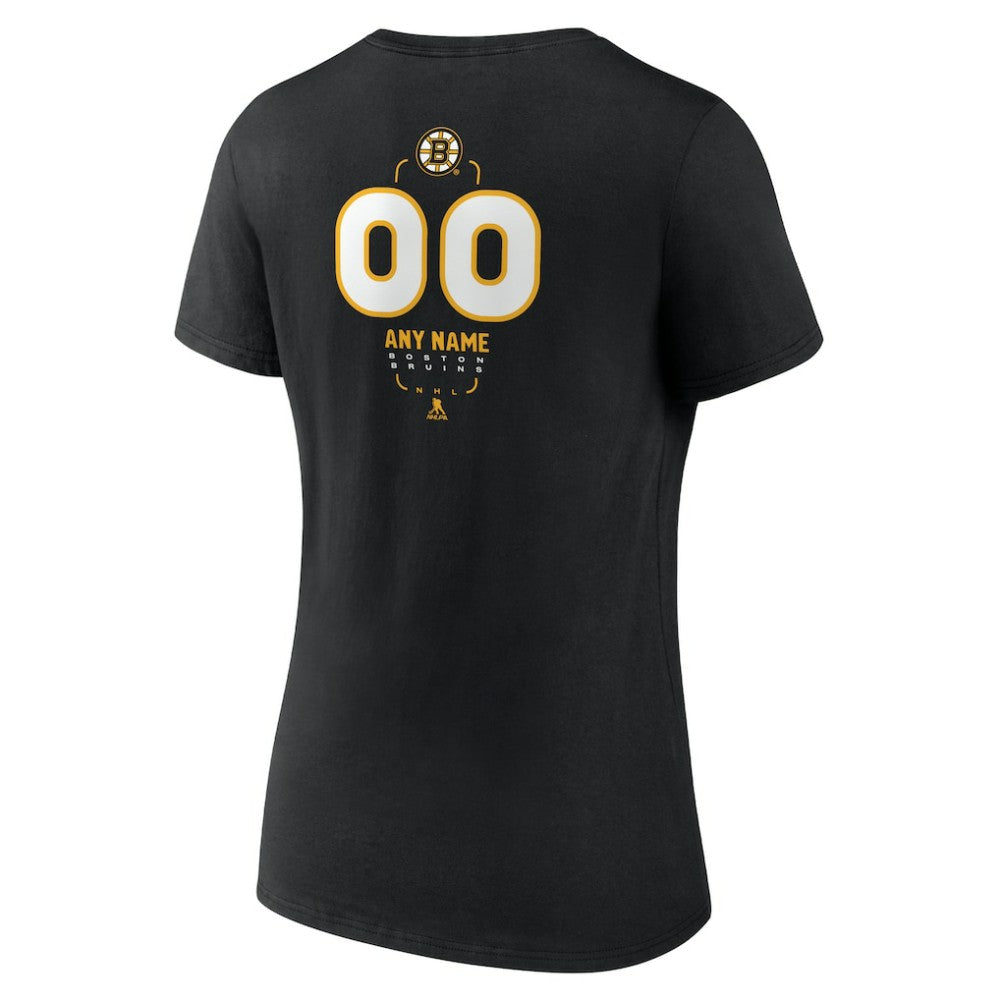 NHL Black Boston Bruins Women's Personalized Name & Number Midfielder V-Neck T-Shirt