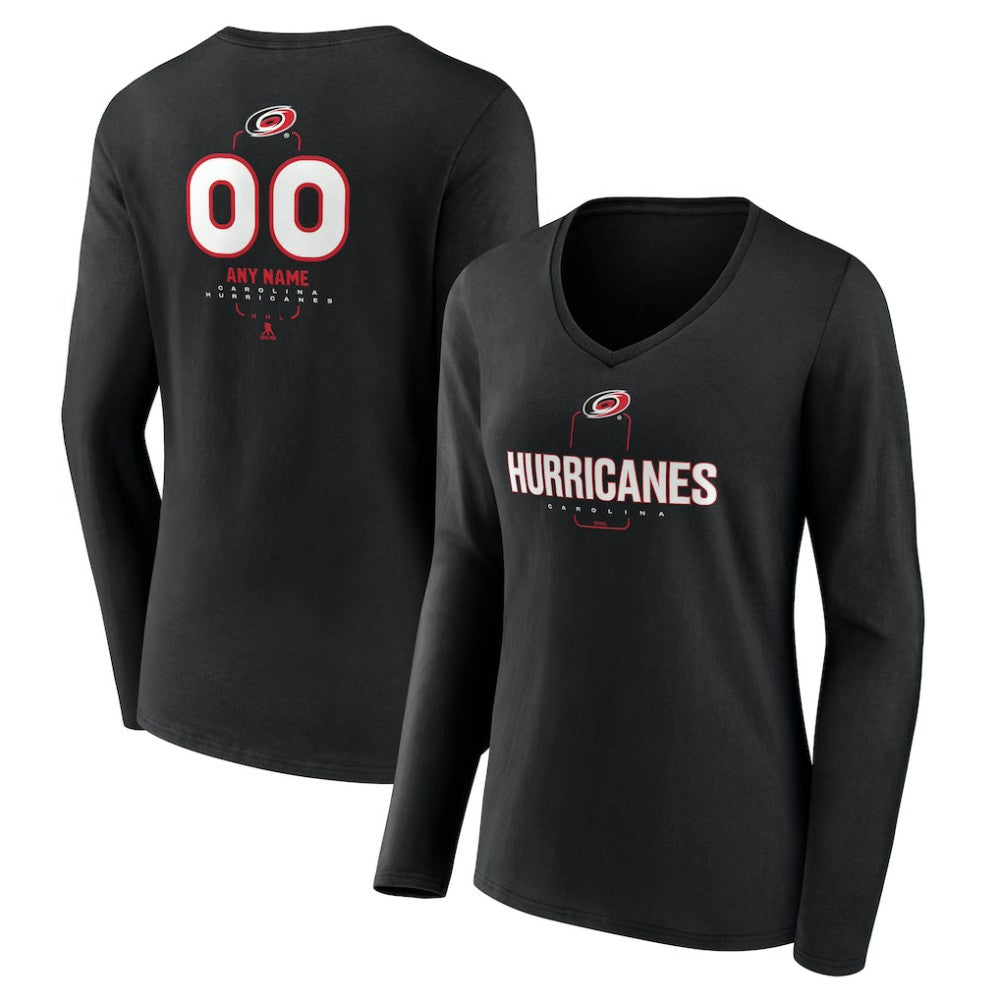 NHL Black Carolina Hurricanes Women's Personalized Name & Number Midfielder Long Sleeve V-Neck T-Shirt