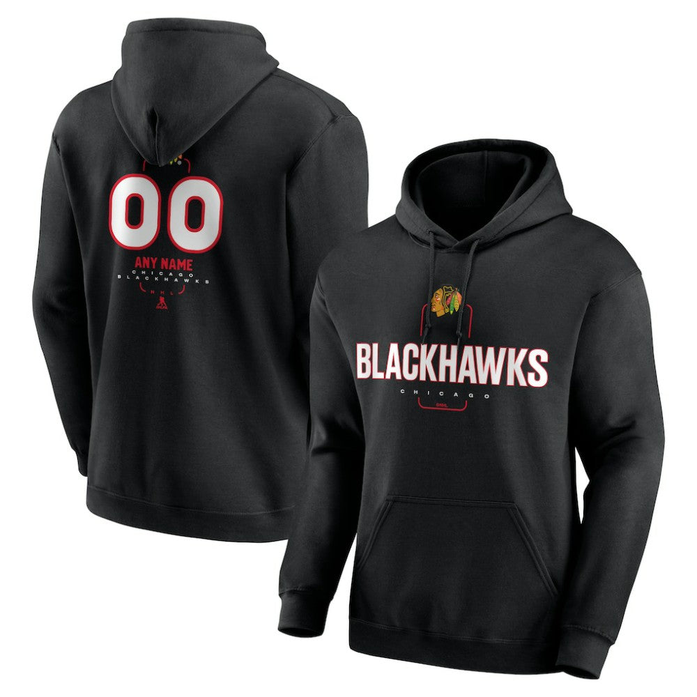NHL Black Chicago Blackhawks Personalized Name & Number Midfielder Pullover Hoodie