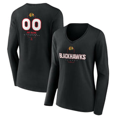 NHL Black Chicago Blackhawks Women's Personalized Name & Number Midfielder Long Sleeve V-Neck T-Shirt