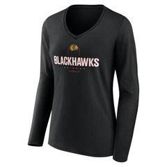 NHL Black Chicago Blackhawks Women's Personalized Name & Number Midfielder Long Sleeve V-Neck T-Shirt