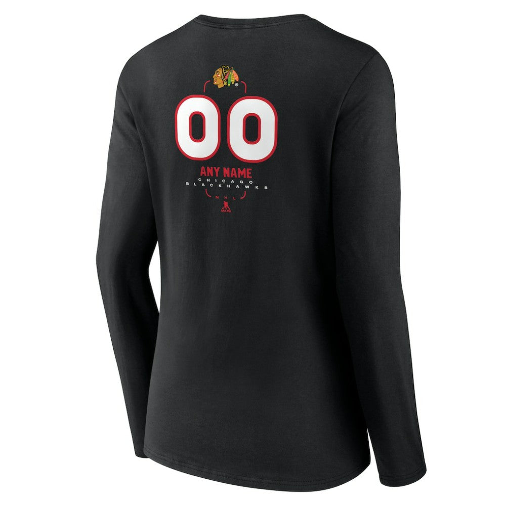 NHL Black Chicago Blackhawks Women's Personalized Name & Number Midfielder Long Sleeve V-Neck T-Shirt