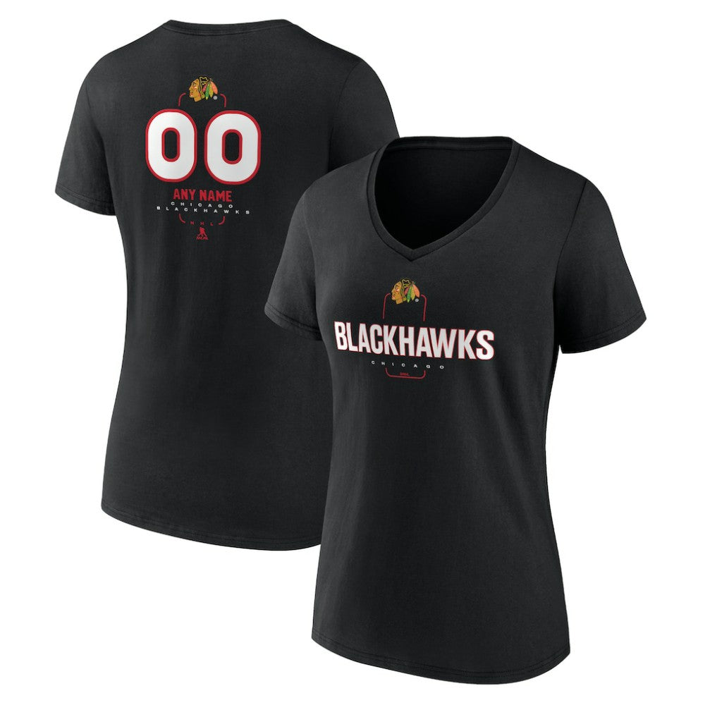 NHL Black Chicago Blackhawks Women's Personalized Name & Number Midfielder V-Neck T-Shirt