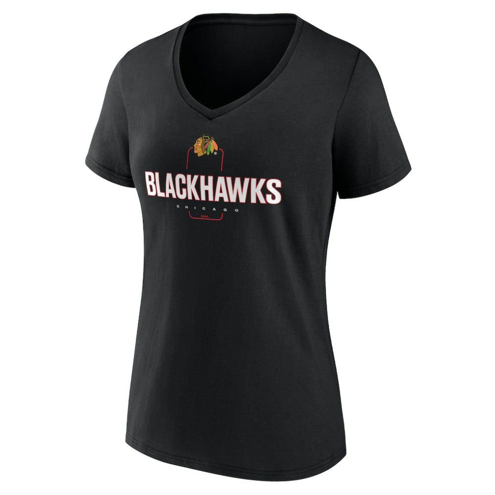 NHL Black Chicago Blackhawks Women's Personalized Name & Number Midfielder V-Neck T-Shirt