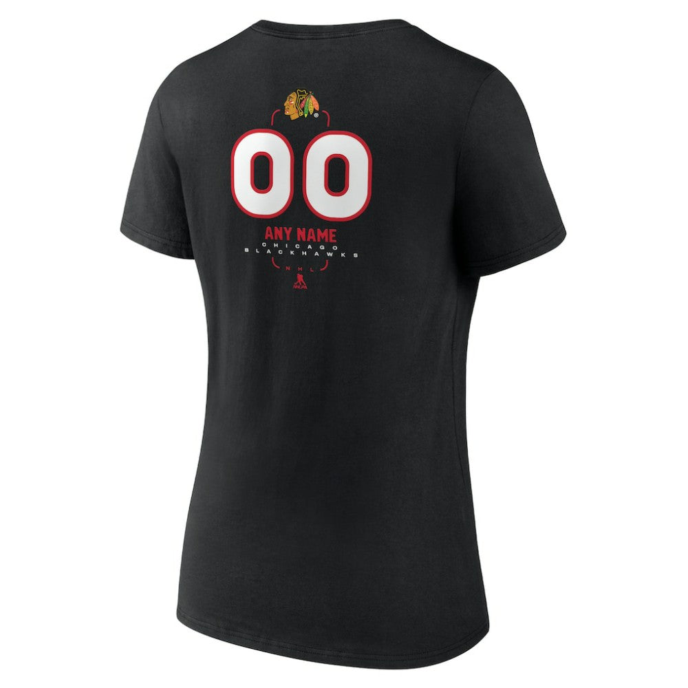 NHL Black Chicago Blackhawks Women's Personalized Name & Number Midfielder V-Neck T-Shirt