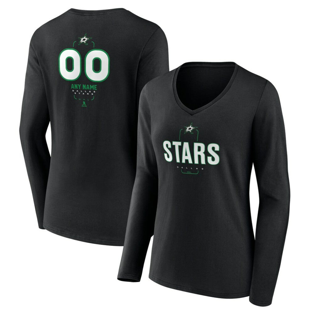 NHL Black Dallas Stars Women's Personalized Name & Number Midfielder Long Sleeve V-Neck T-Shirt