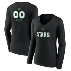 NHL Black Dallas Stars Women's Personalized Name & Number Midfielder Long Sleeve V-Neck T-Shirt
