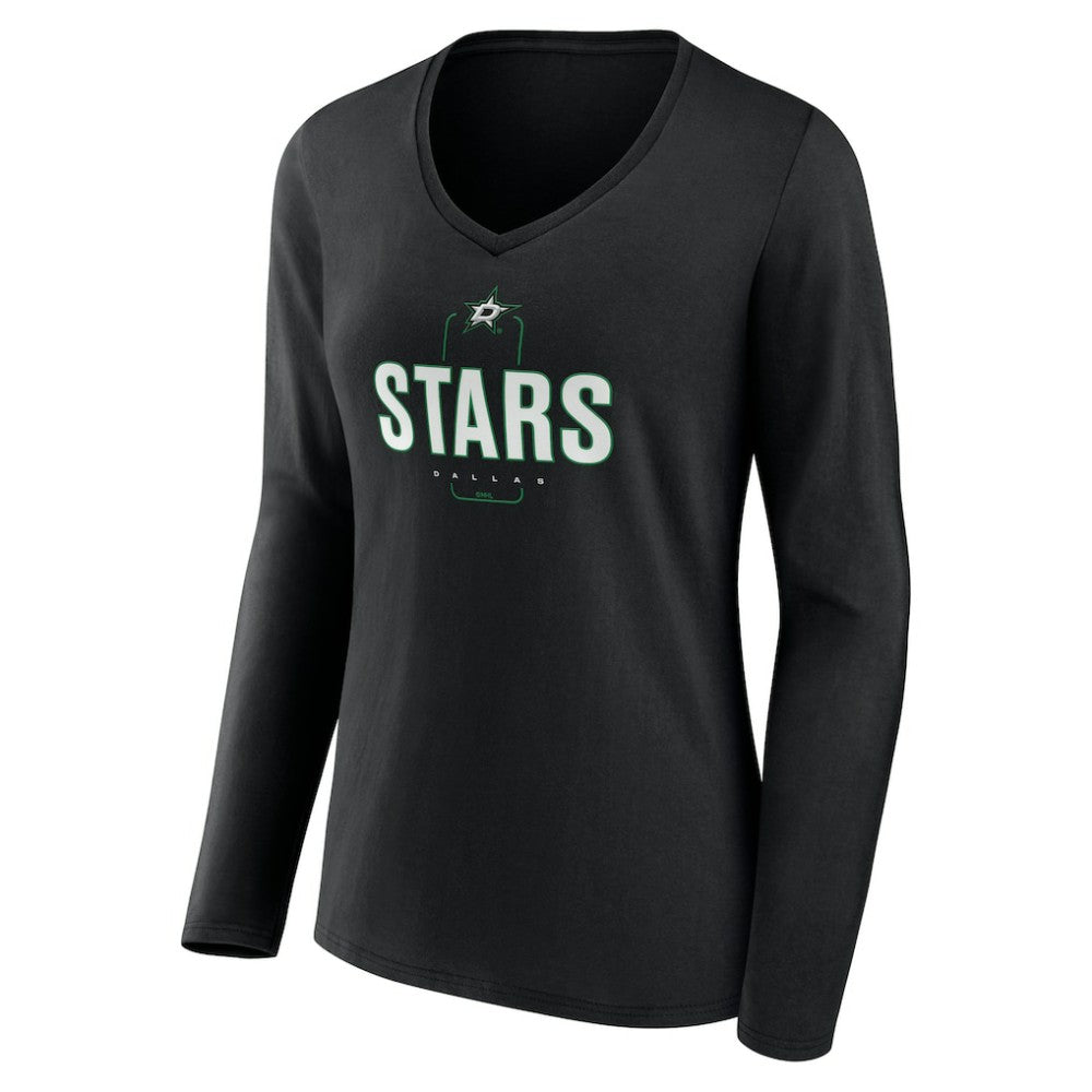 NHL Black Dallas Stars Women's Personalized Name & Number Midfielder Long Sleeve V-Neck T-Shirt