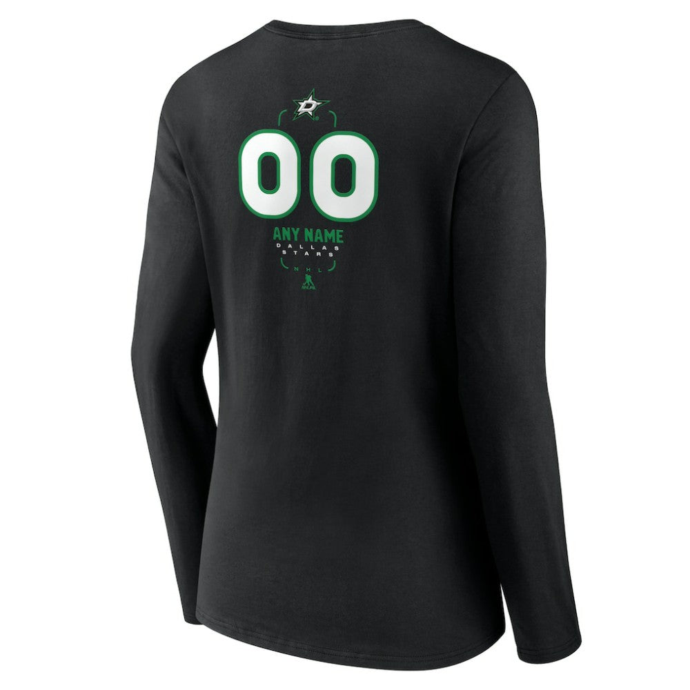 NHL Black Dallas Stars Women's Personalized Name & Number Midfielder Long Sleeve V-Neck T-Shirt