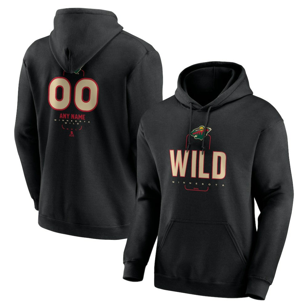 NHL Black Minnesota Wild Personalized Name & Number Midfielder Pullover Hoodie