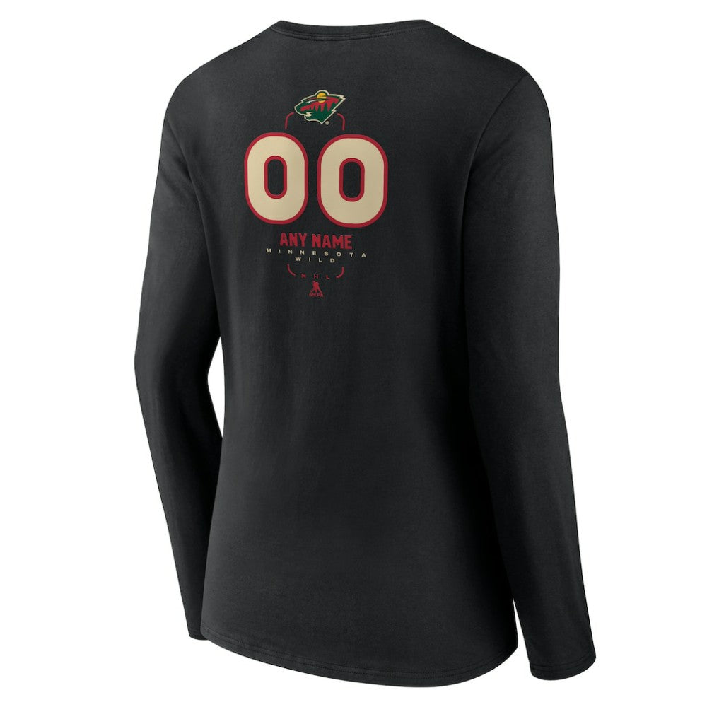 NHL Black Minnesota Wild Women's Personalized Name & Number Midfielder Long Sleeve V-Neck T-Shirt