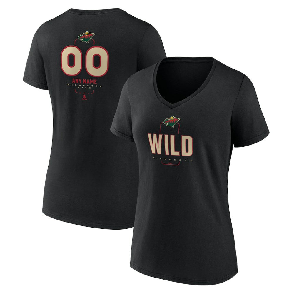 NHL Black Minnesota Wild Women's Personalized Name & Number Midfielder V-Neck T-Shirt