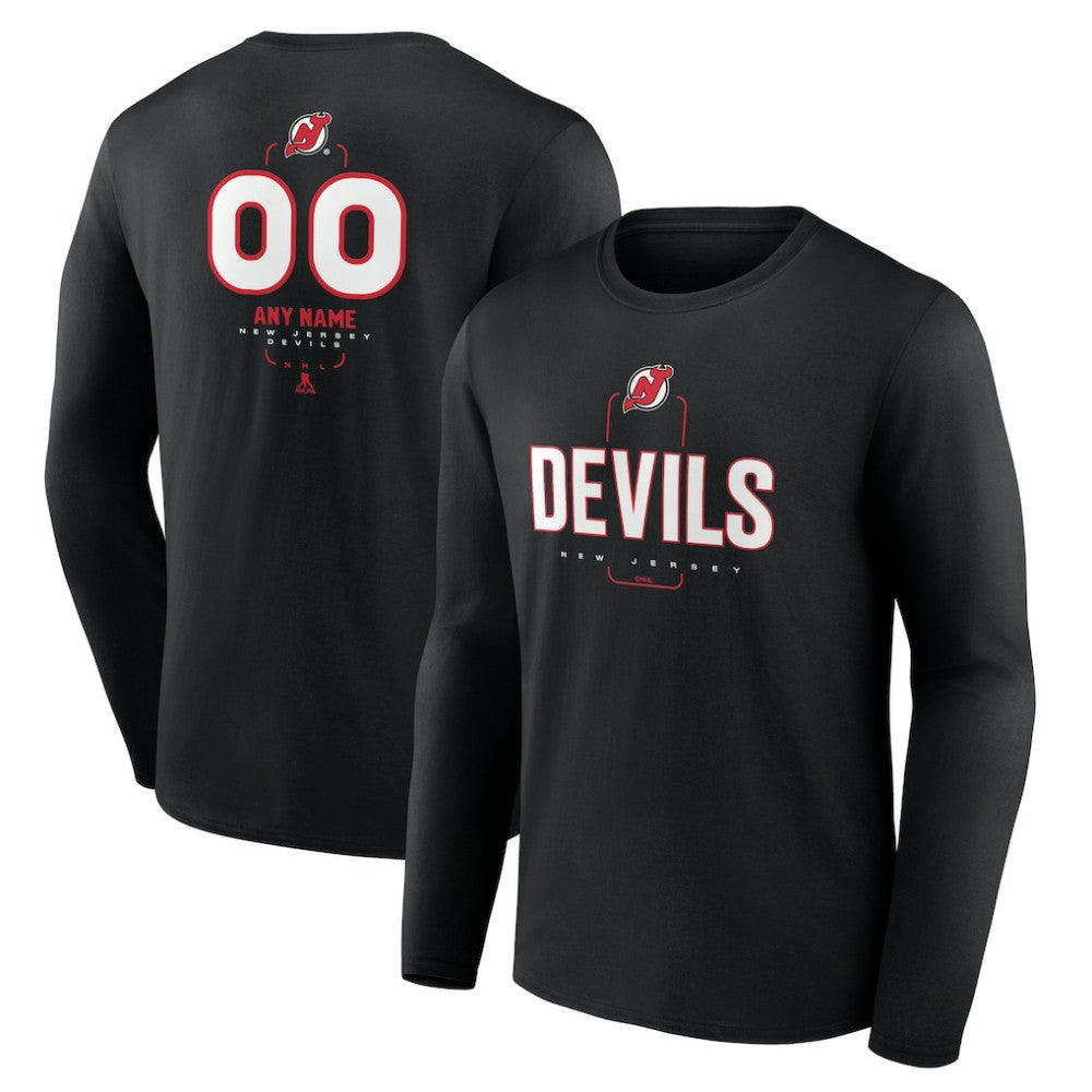 NHL Black New Jersey Devils Personalized Name & Number Midfielder Long Sleeve T-Shirt