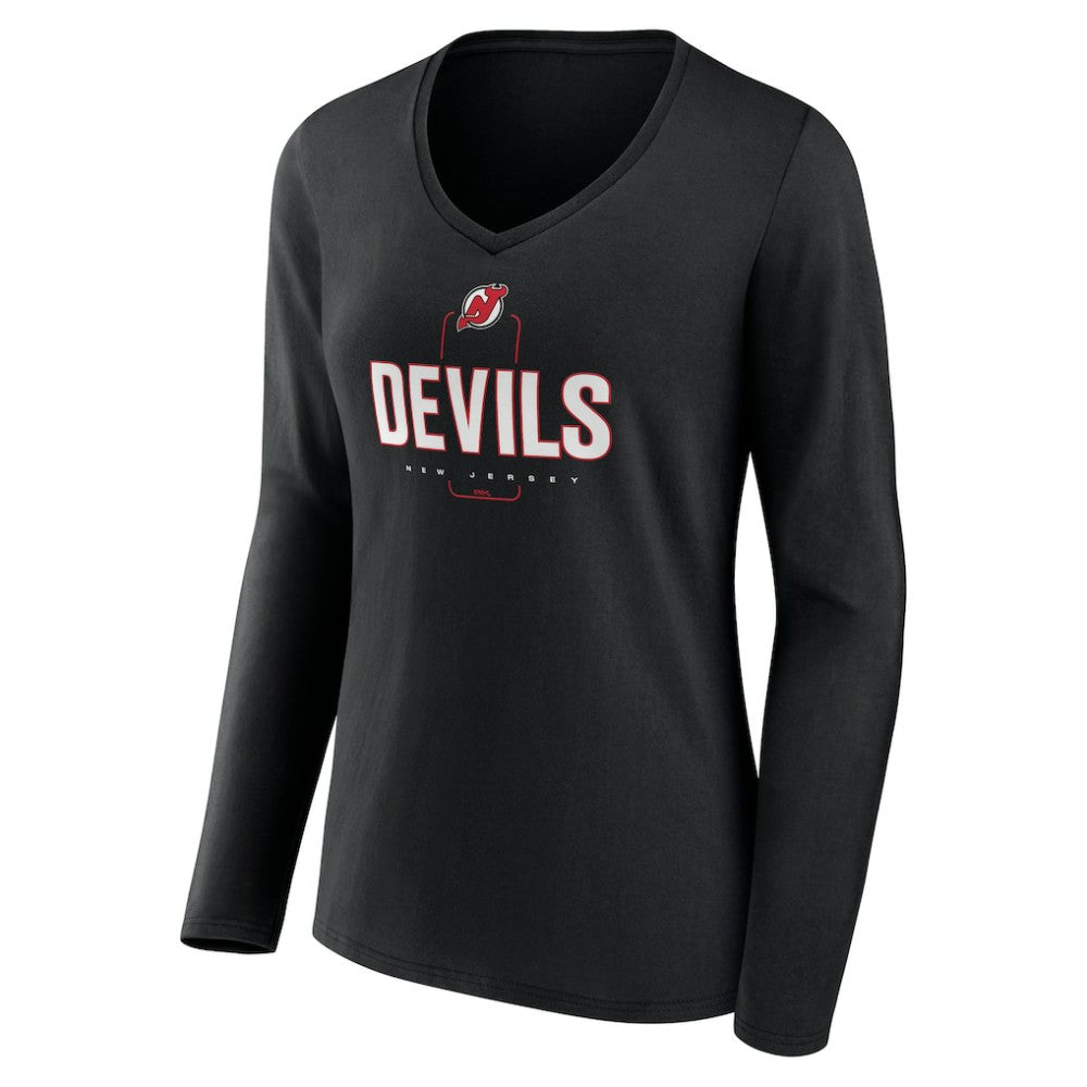NHL Black New Jersey Devils Women's Personalized Name & Number Midfielder Long Sleeve V-Neck T-Shirt