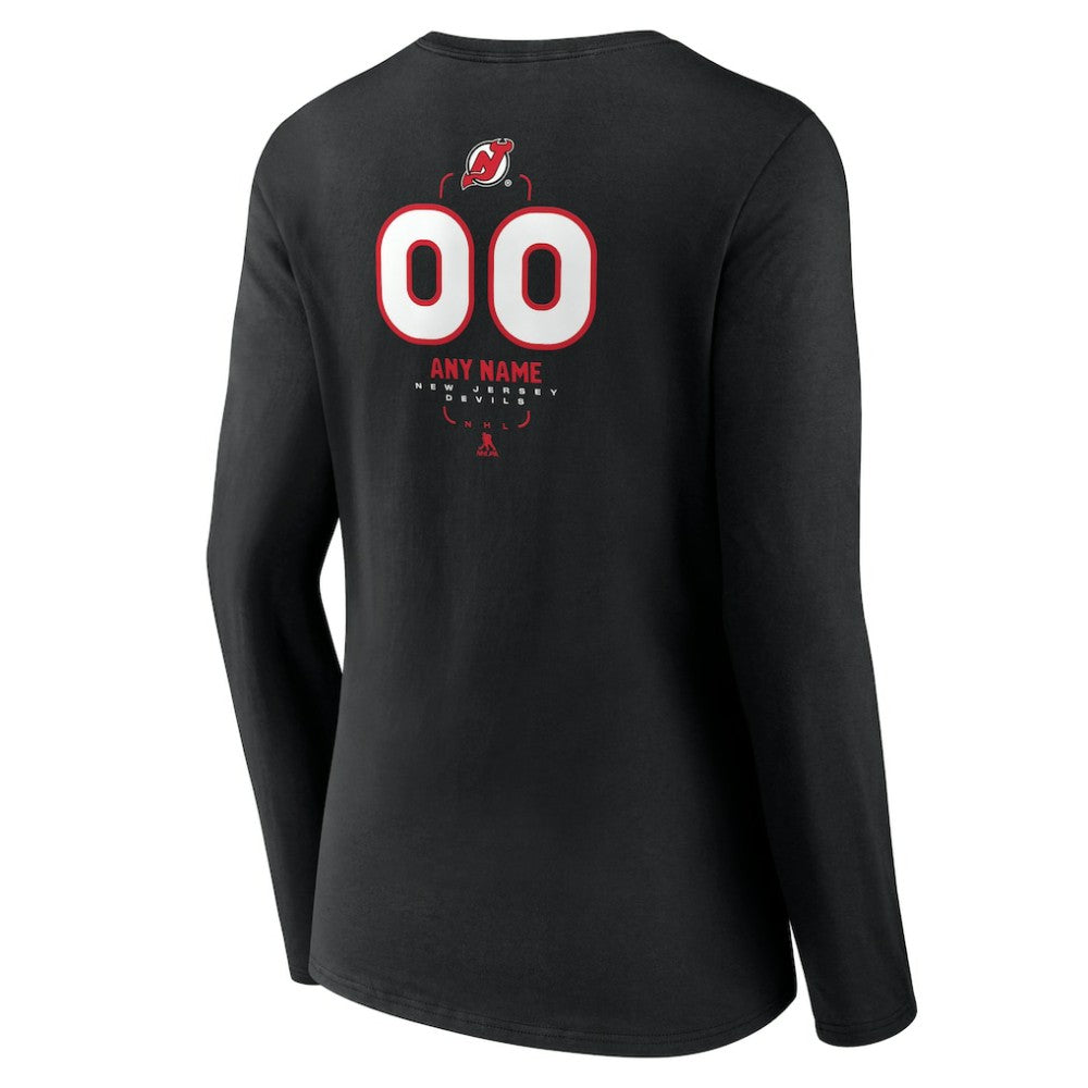 NHL Black New Jersey Devils Women's Personalized Name & Number Midfielder Long Sleeve V-Neck T-Shirt