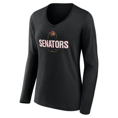 NHL Black Ottawa Senators Women's Personalized Name & Number Midfielder Long Sleeve V-Neck T-Shirt
