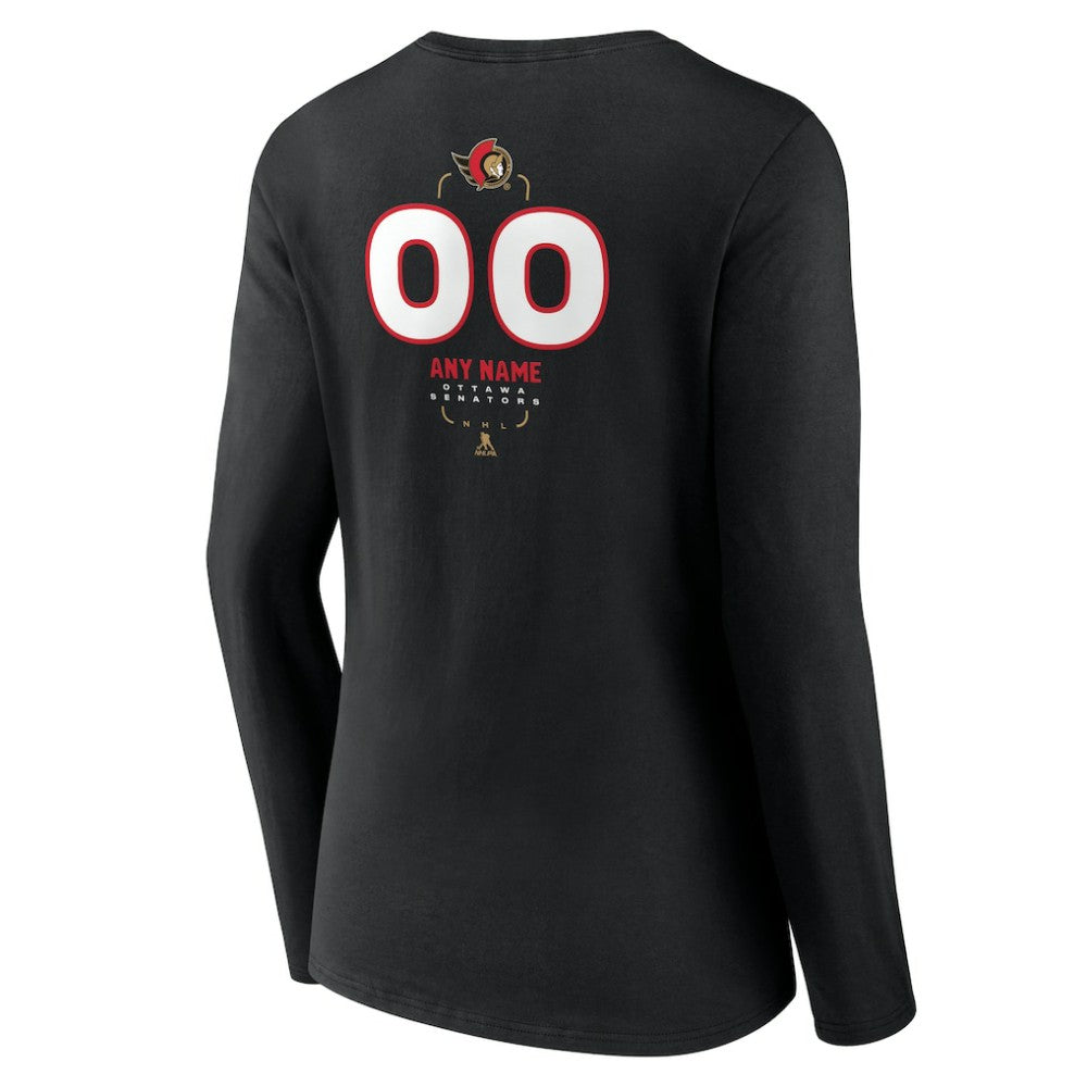 NHL Black Ottawa Senators Women's Personalized Name & Number Midfielder Long Sleeve V-Neck T-Shirt