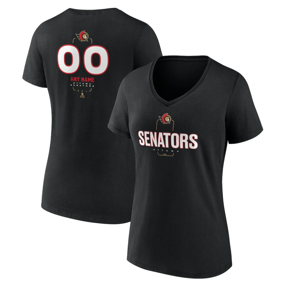 NHL Black Ottawa Senators Women's Personalized Name & Number Midfielder V-Neck T-Shirt