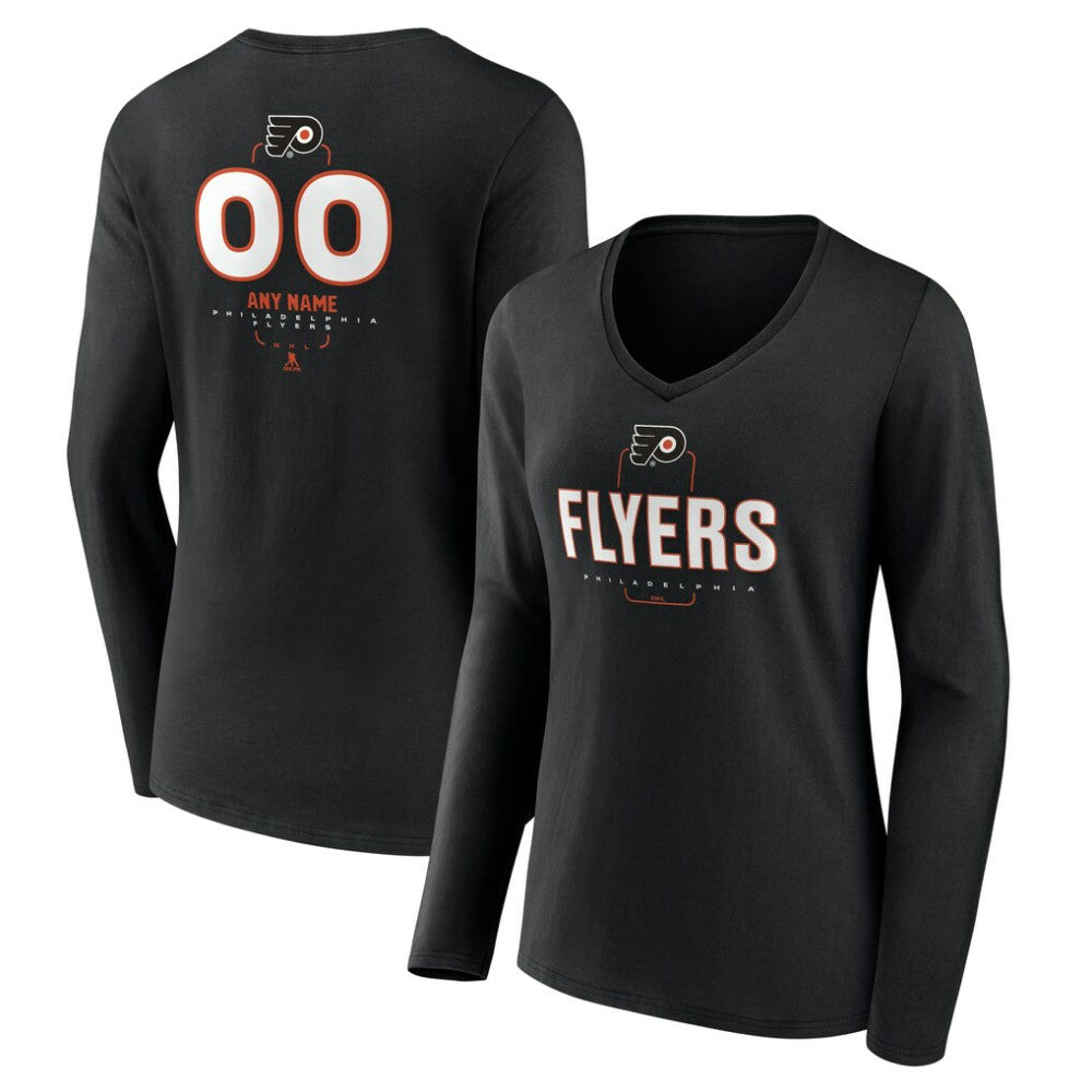 NHL Black Philadelphia Flyers Women's Personalized Name & Number Midfielder Long Sleeve V-Neck T-Shirt