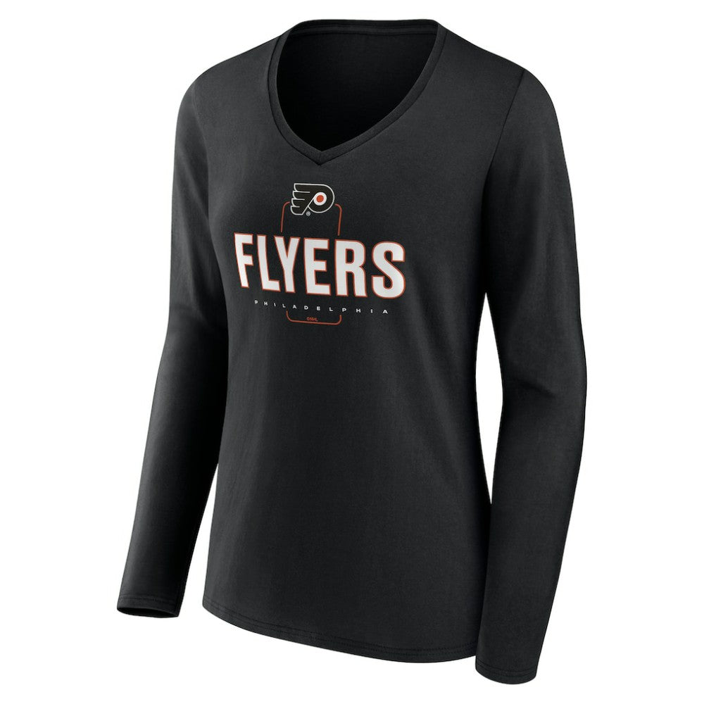 NHL Black Philadelphia Flyers Women's Personalized Name & Number Midfielder Long Sleeve V-Neck T-Shirt