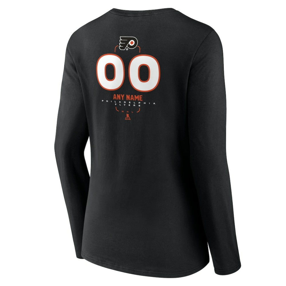 NHL Black Philadelphia Flyers Women's Personalized Name & Number Midfielder Long Sleeve V-Neck T-Shirt