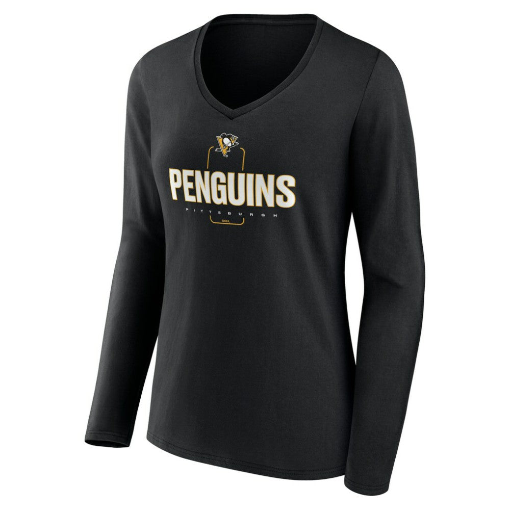 NHL Black Pittsburgh Penguins Women's Personalized Name & Number Midfielder Long Sleeve V-Neck T-Shirt