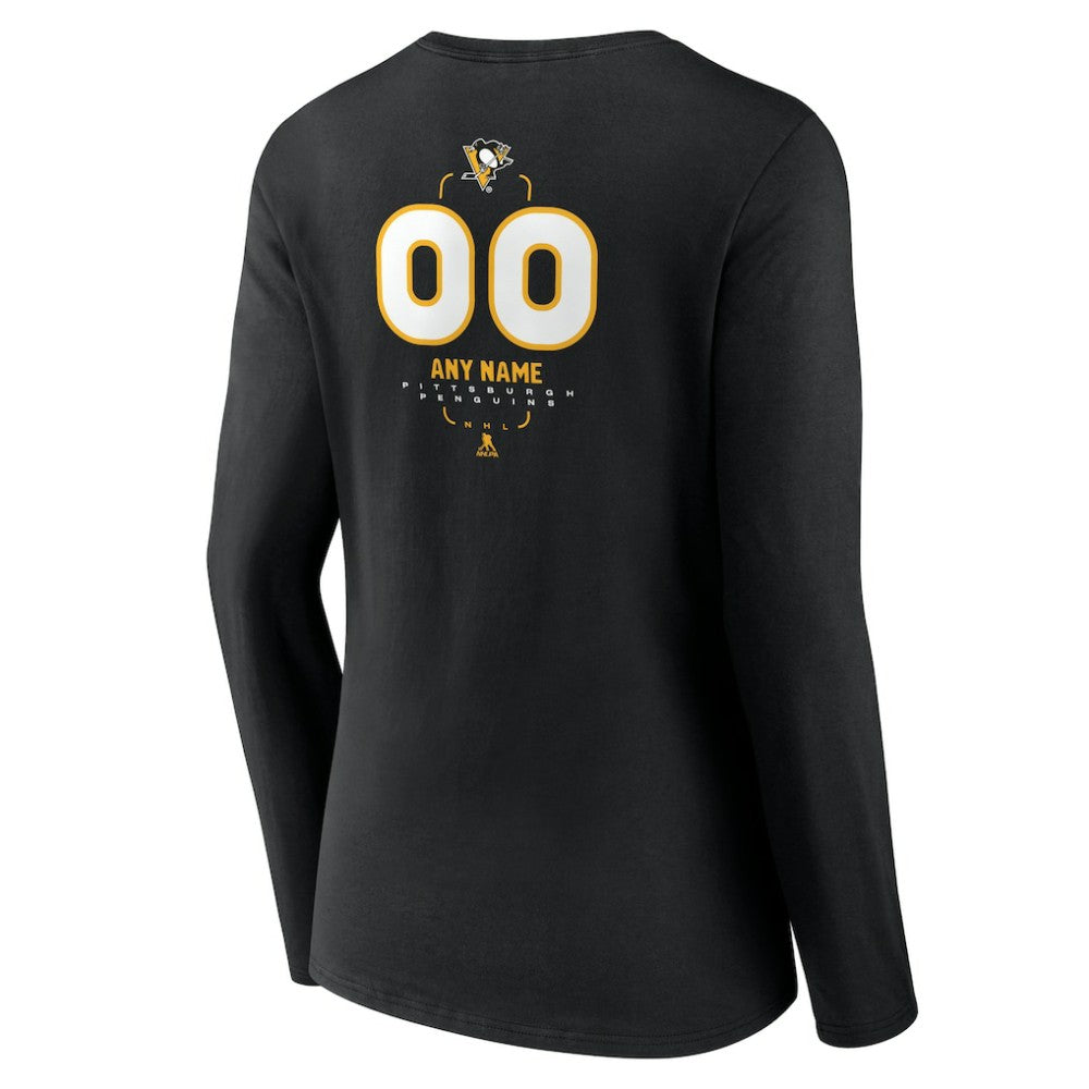 NHL Black Pittsburgh Penguins Women's Personalized Name & Number Midfielder Long Sleeve V-Neck T-Shirt