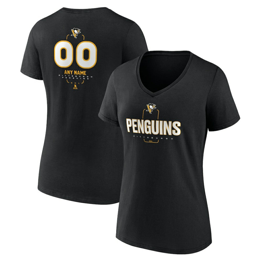 NHL Black Pittsburgh Penguins Women's Personalized Name & Number Midfielder V-Neck T-Shirt