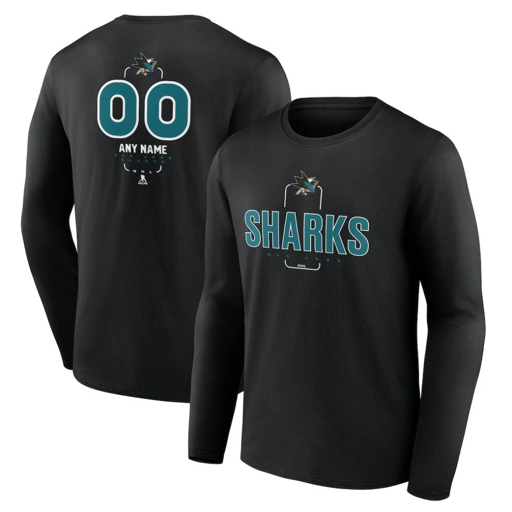 NHL Black San Jose Sharks Personalized Name & Number Midfielder Long Sleeve T-Shirt