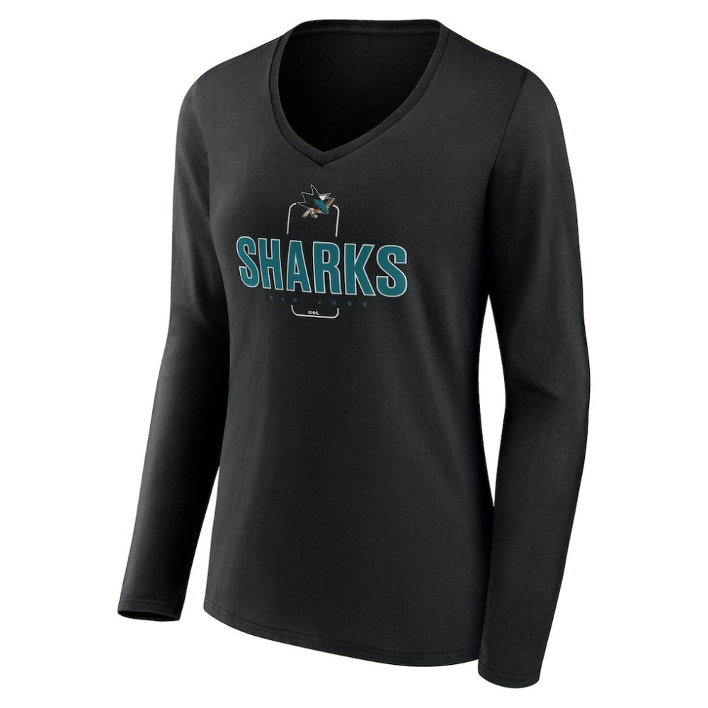 NHL Black San Jose Sharks Women's Personalized Name & Number Midfielder Long Sleeve V-Neck T-Shirt