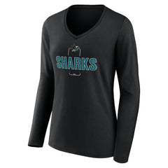 NHL Black San Jose Sharks Women's Personalized Name & Number Midfielder Long Sleeve V-Neck T-Shirt