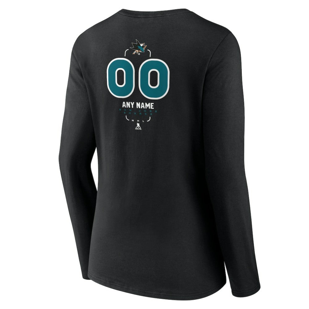 NHL Black San Jose Sharks Women's Personalized Name & Number Midfielder Long Sleeve V-Neck T-Shirt