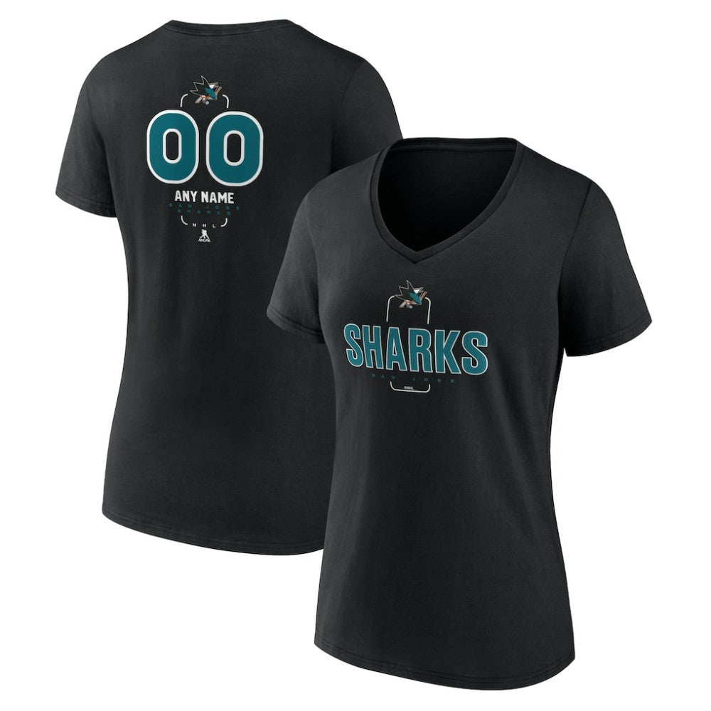 NHL Black San Jose Sharks Women's Personalized Name & Number Midfielder V-Neck T-Shirt