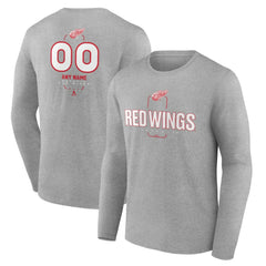 NHL Gray Detroit Red Wings Personalized Name & Number Midfielder Long Sleeve T-Shirt