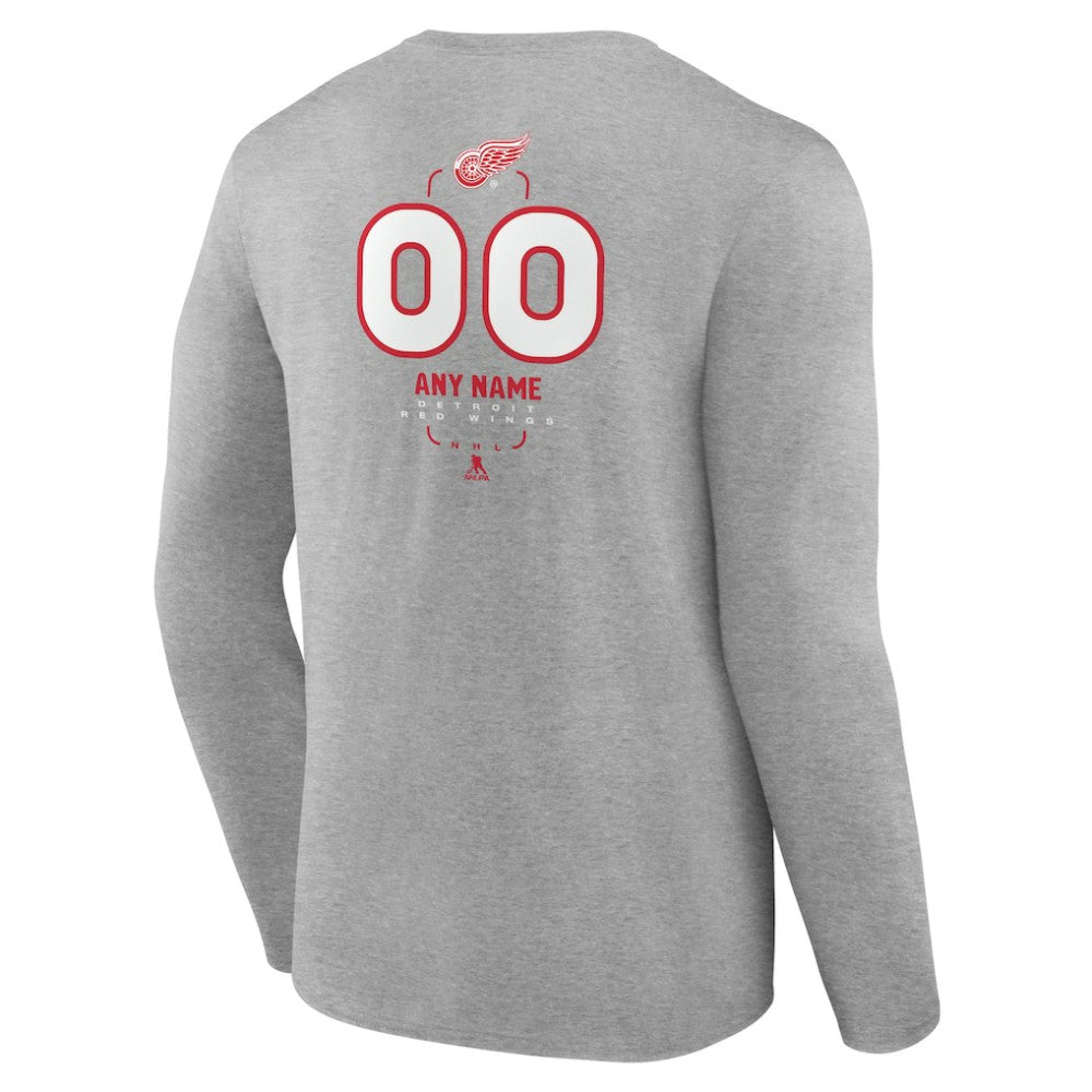 NHL Gray Detroit Red Wings Personalized Name & Number Midfielder Long Sleeve T-Shirt