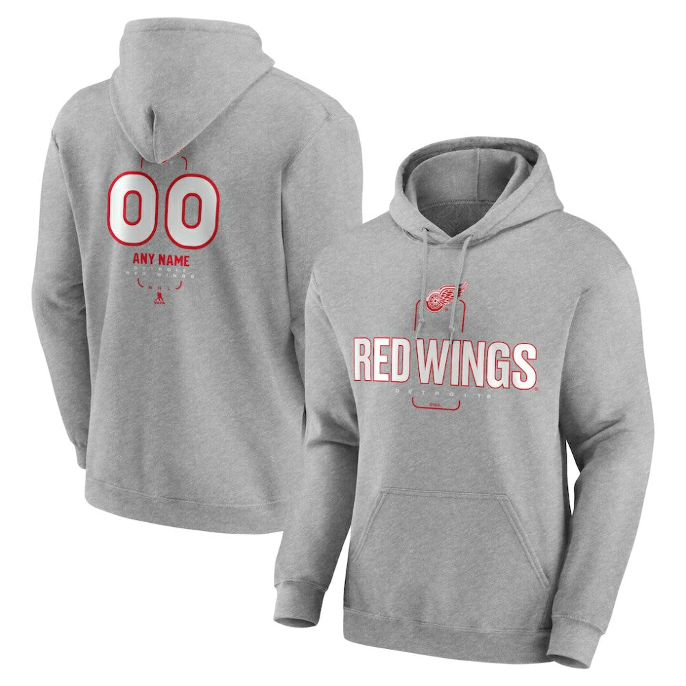 NHL Gray Detroit Red Wings Personalized Name & Number Midfielder Pullover Hoodie