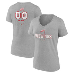 NHL Gray Detroit Red Wings Women's Personalized Name & Number Midfielder V-Neck T-Shirt