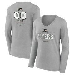 NHL Gray Philadelphia Flyers Women's Personalized Name & Number Midfielder Long Sleeve V-Neck T-Shirt
