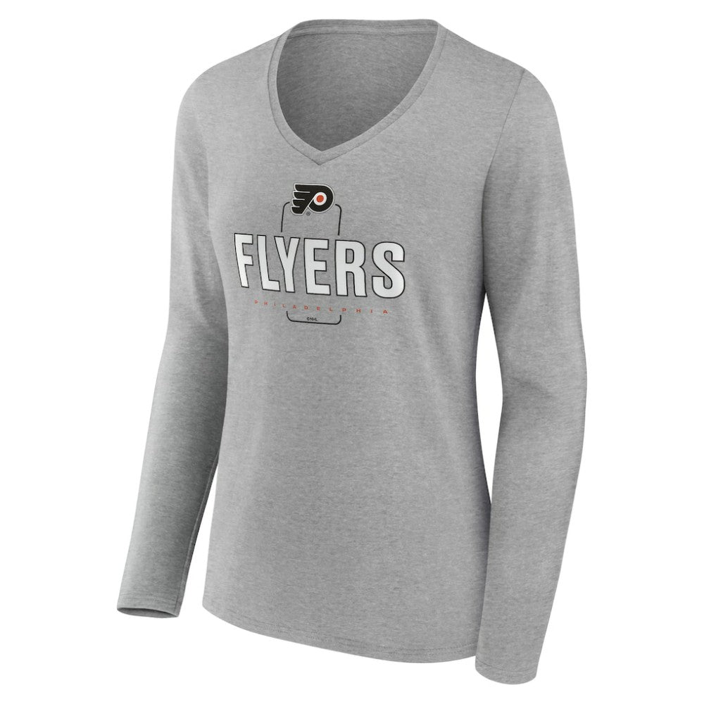 NHL Gray Philadelphia Flyers Women's Personalized Name & Number Midfielder Long Sleeve V-Neck T-Shirt