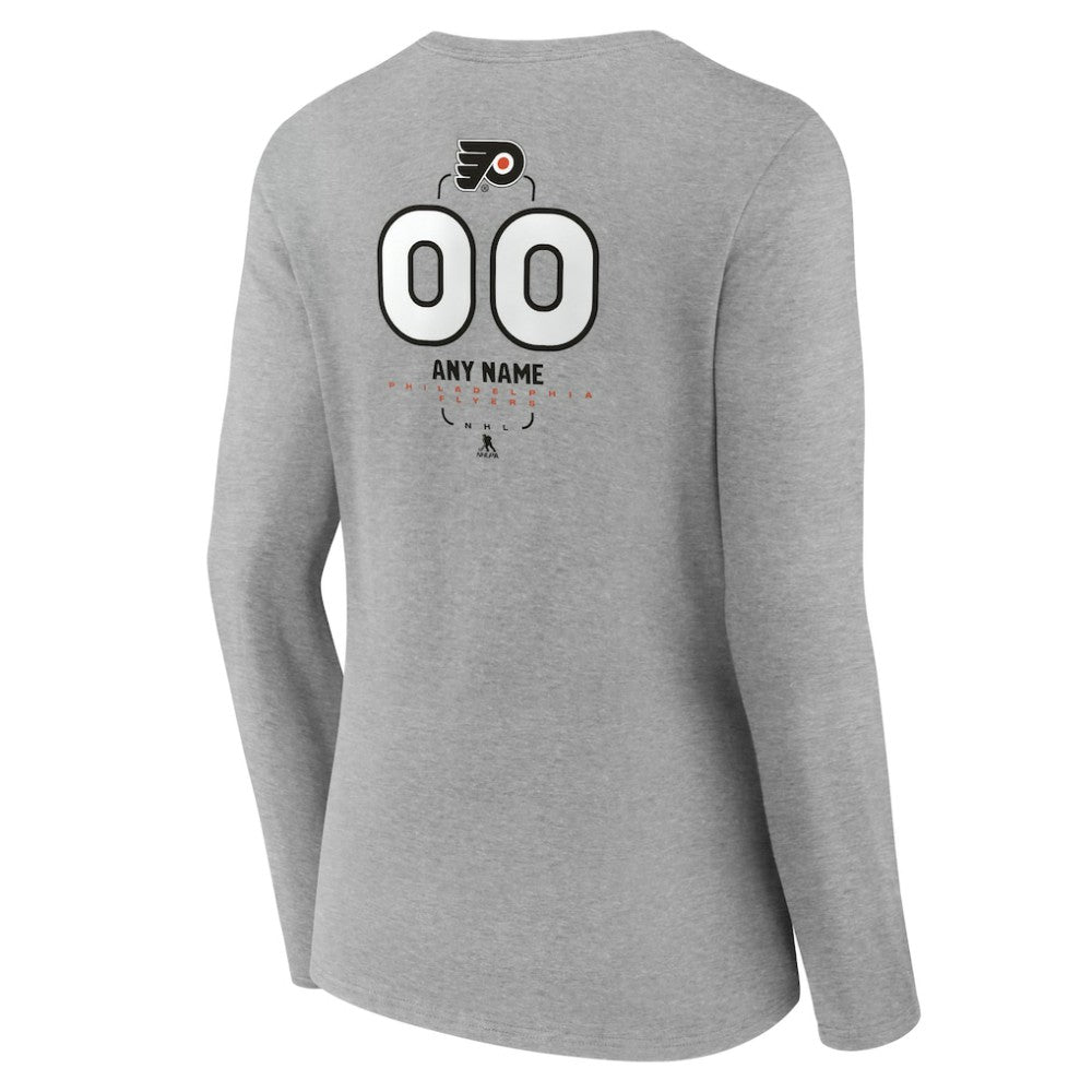 NHL Gray Philadelphia Flyers Women's Personalized Name & Number Midfielder Long Sleeve V-Neck T-Shirt