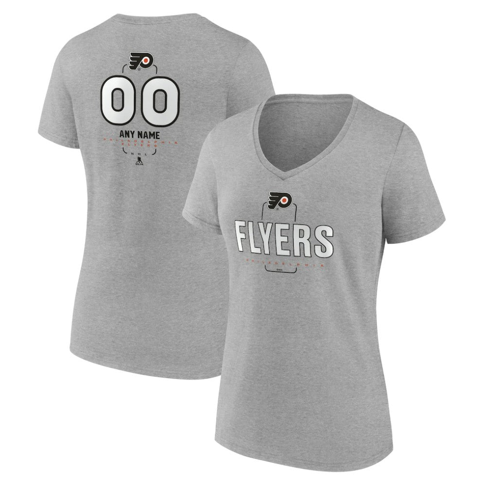 NHL Gray Philadelphia Flyers Women's Personalized Name & Number Midfielder V-Neck T-Shirt