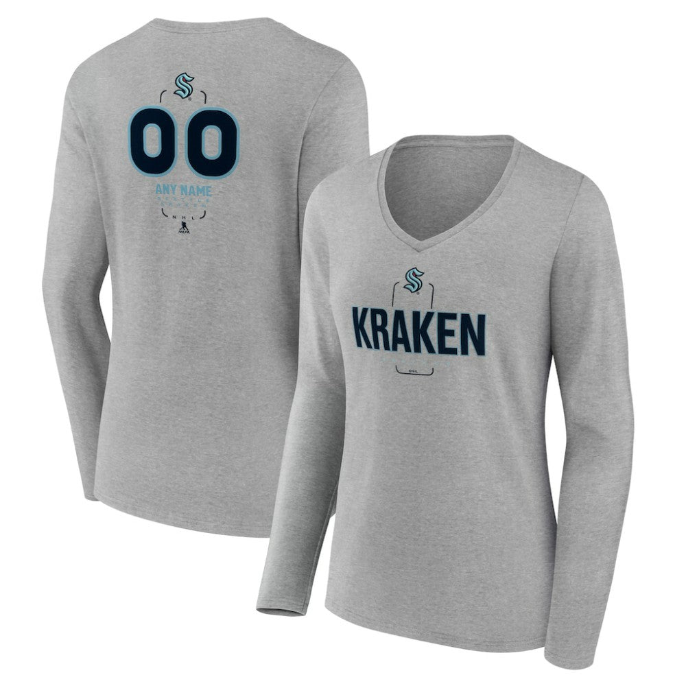 NHL Gray Seattle Kraken Women's Personalized Name & Number Midfielder Long Sleeve V-Neck T-Shirt