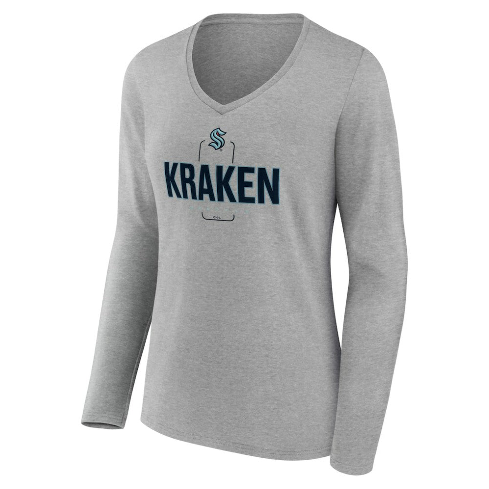 NHL Gray Seattle Kraken Women's Personalized Name & Number Midfielder Long Sleeve V-Neck T-Shirt