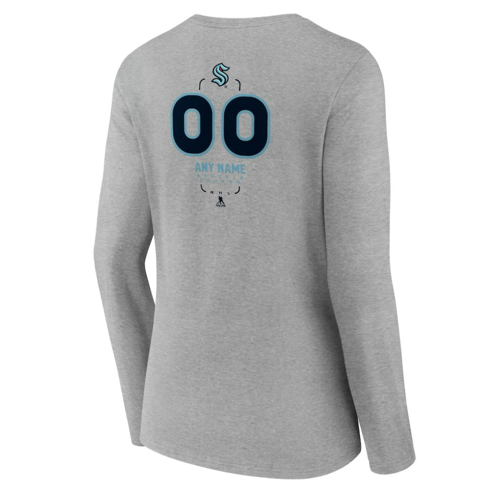 NHL Gray Seattle Kraken Women's Personalized Name & Number Midfielder Long Sleeve V-Neck T-Shirt