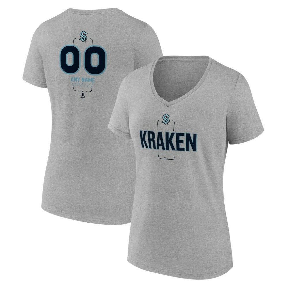 NHL Gray Seattle Kraken Women's Personalized Name & Number Midfielder V-Neck T-Shirt