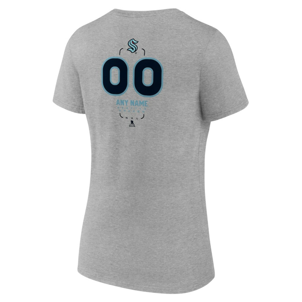 NHL Gray Seattle Kraken Women's Personalized Name & Number Midfielder V-Neck T-Shirt