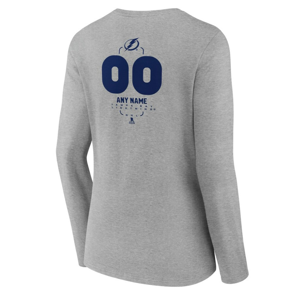 NHL Gray Tampa Bay Lightning Women's Personalized Name & Number Midfielder Long Sleeve V-Neck T-Shirt