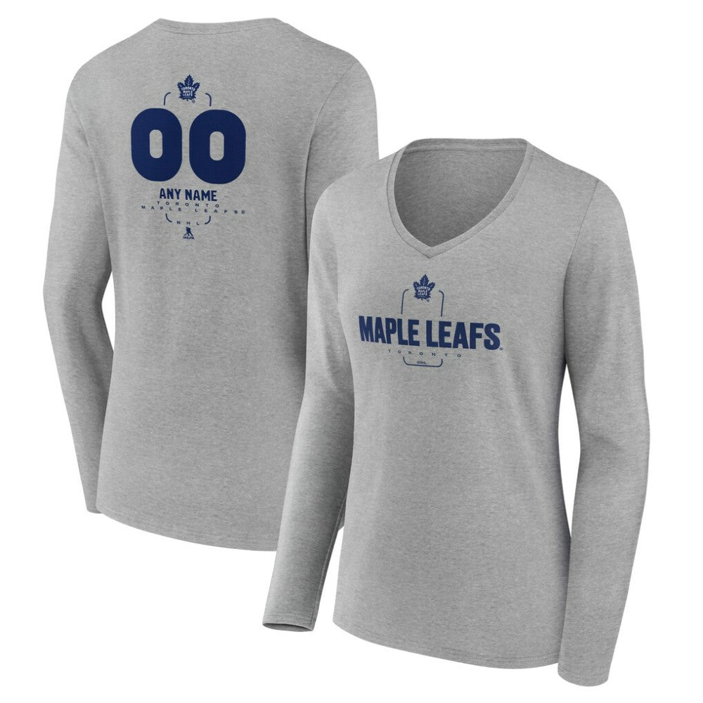 NHL Gray Toronto Maple Leafs Women's Personalized Name & Number Midfielder Long Sleeve V-Neck T-Shirt