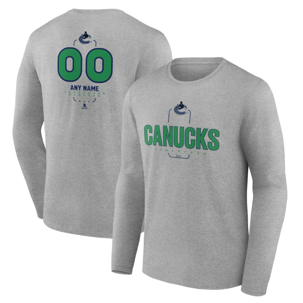 NHL Gray Vancouver Canucks Personalized Name & Number Midfielder Long Sleeve T-Shirt