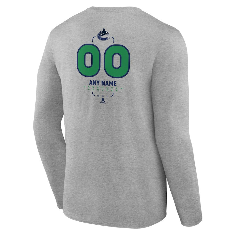 NHL Gray Vancouver Canucks Personalized Name & Number Midfielder Long Sleeve T-Shirt